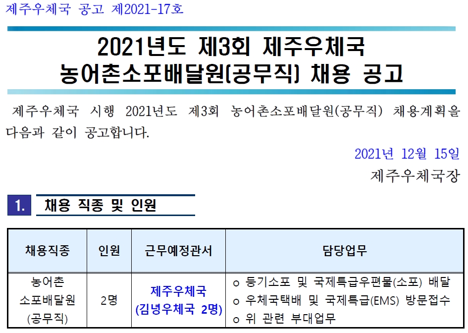 2021년도 제3회 제주우체국 농어촌소포배달원 채용 공고(2021-17호)_게시용.jpg