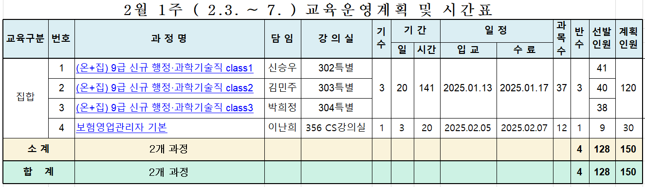 2월 1주 교육시간표